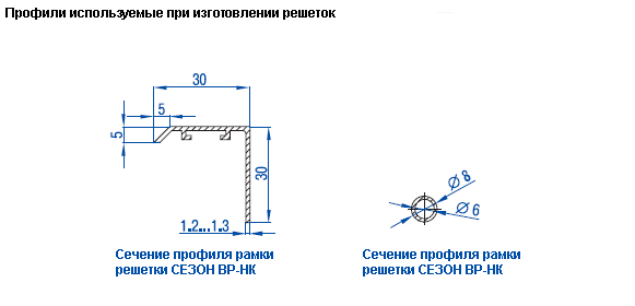 Сечение рамки и трубчатых жалюзи вентиляционной решетки ВР-НК